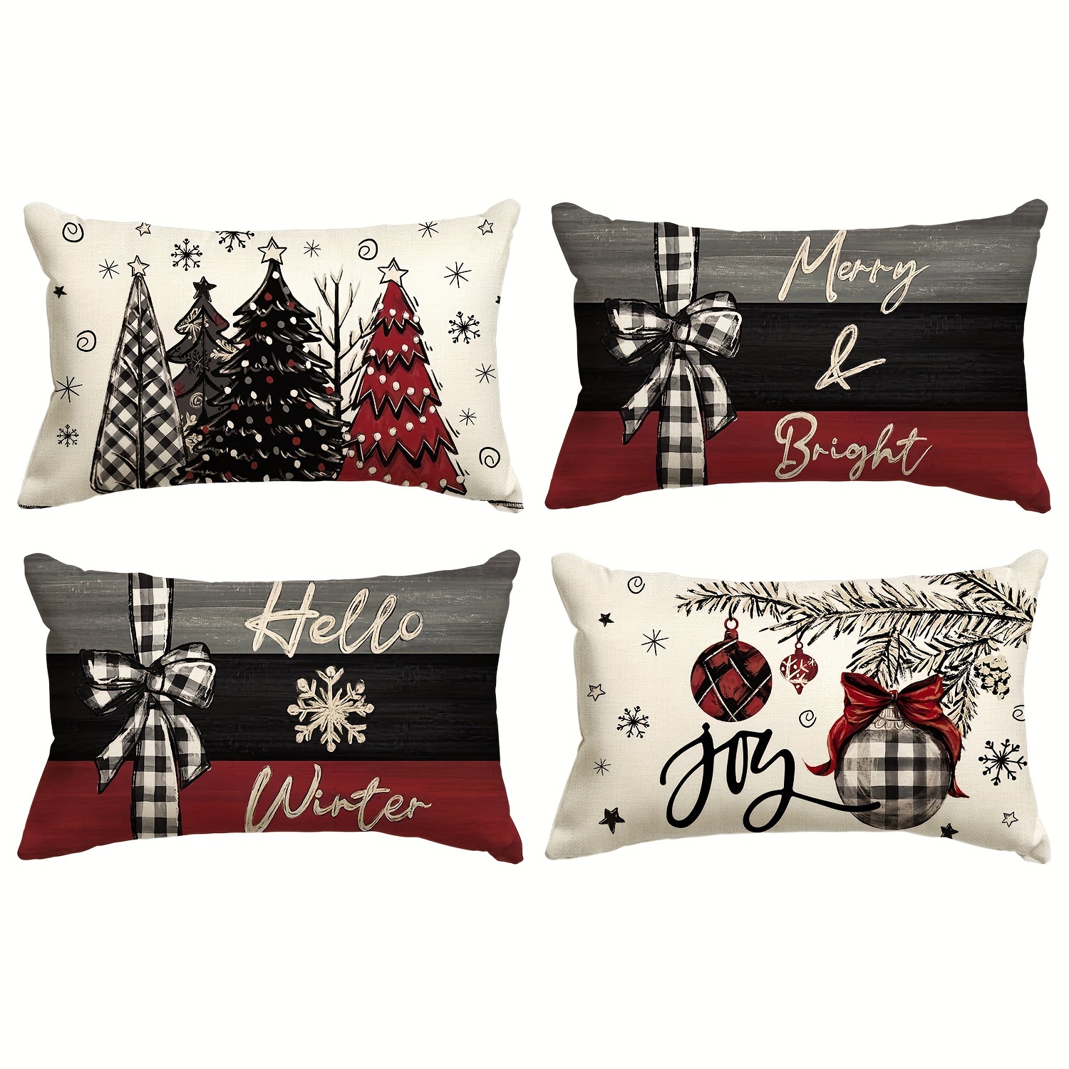 

4pcs/set, Sm:e Merry Trees Red Throw Pillow Covers, 12 X 20 Inch Christmas Cushion Case Decoration For Sofa Couch Set Of 4