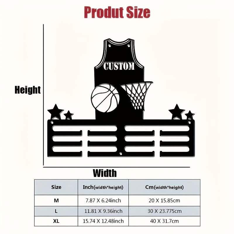 TEMU Personnalisation de maillots de basketball avec décoration murale en métal et support de médailles - Décoration sportive personnalisée pour , le