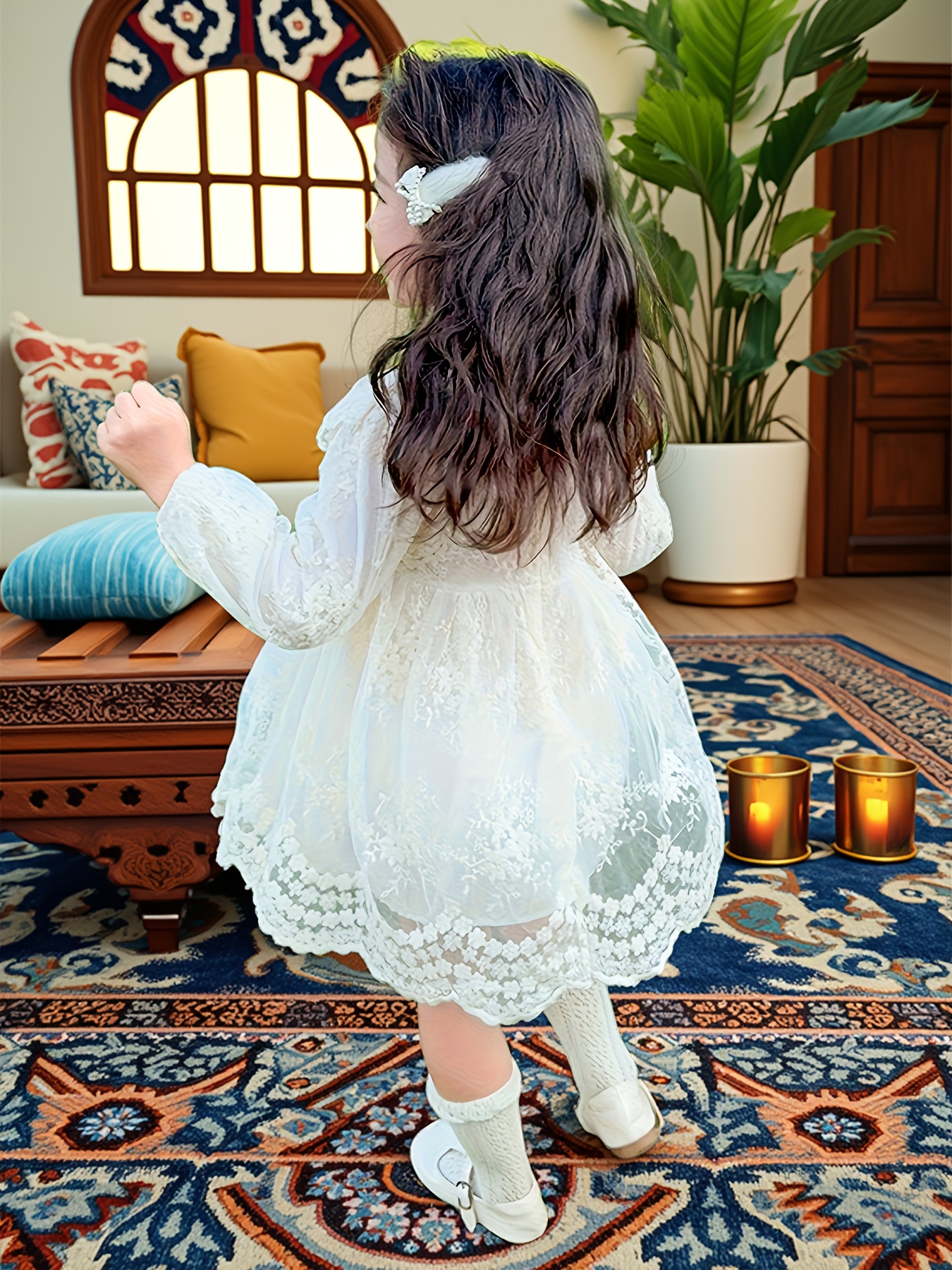 girls lace long sleeve dress spring autumn style - Temu Oman