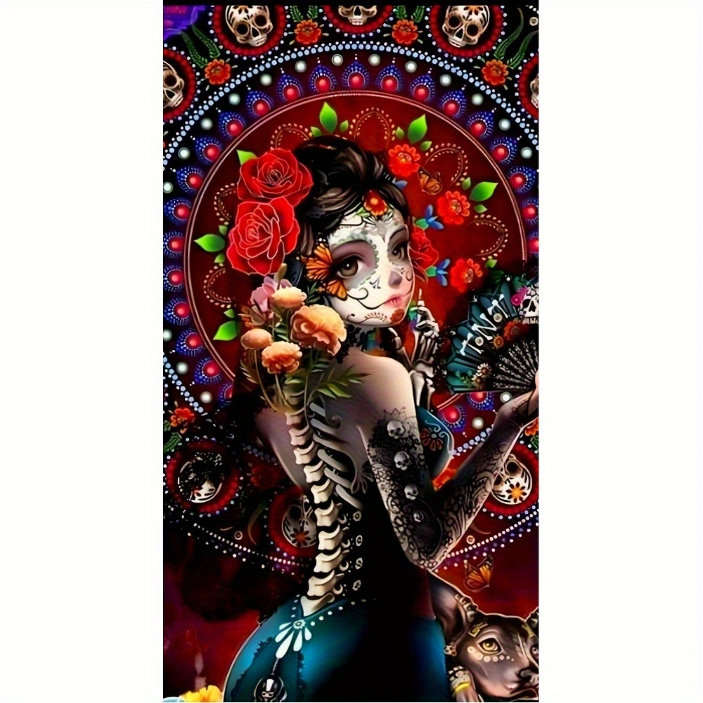 

Day Of The Dead Inspired Diamond Painting Kit For Adults - Diy Round Diamond Embroidery Mosaic Art Set With Acrylic Diamonds - Frameless Decorative Gift For Home Wall Decor