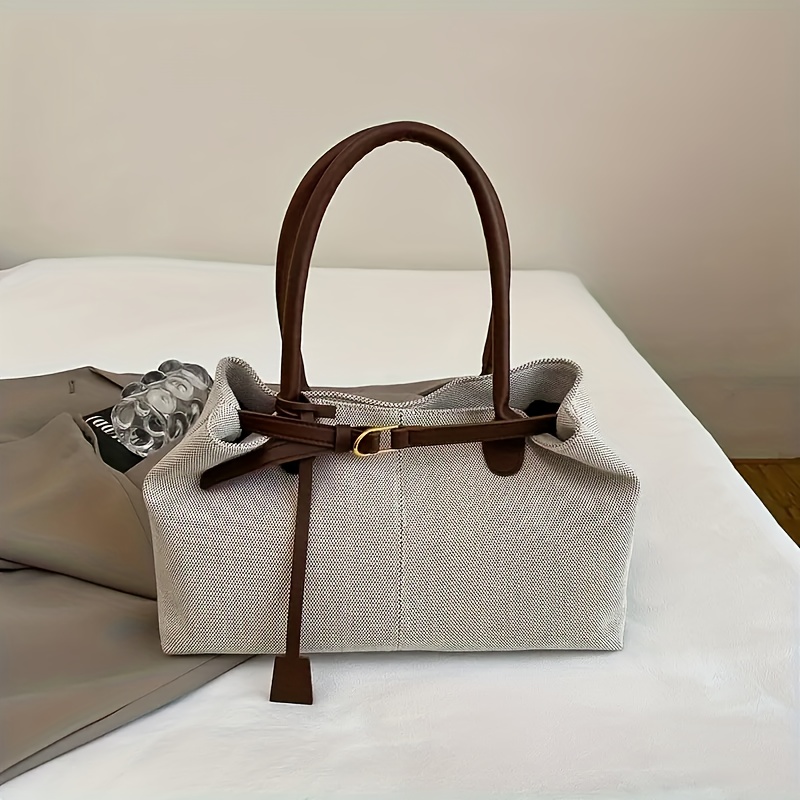 TEMU Sac fourre-tout patchwork en toile premium, grand sac à main de transport en commun, sac à bandoulière polyvalent et tendance, sac pour