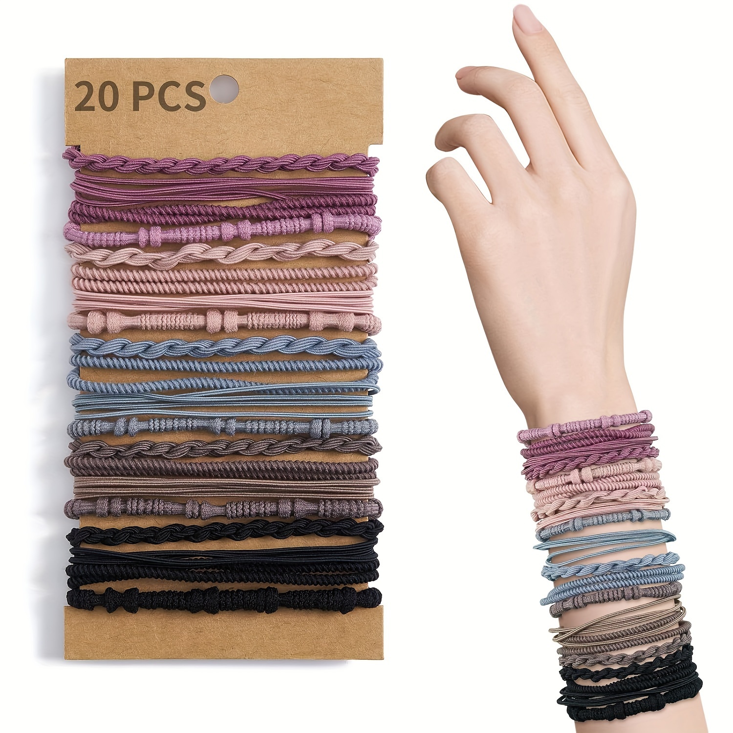 TEMU Lot de 20 élastiques à cheveux bracelets pour bohème, série , bandes élastiques dommage, 4 styles pour queues de cheval