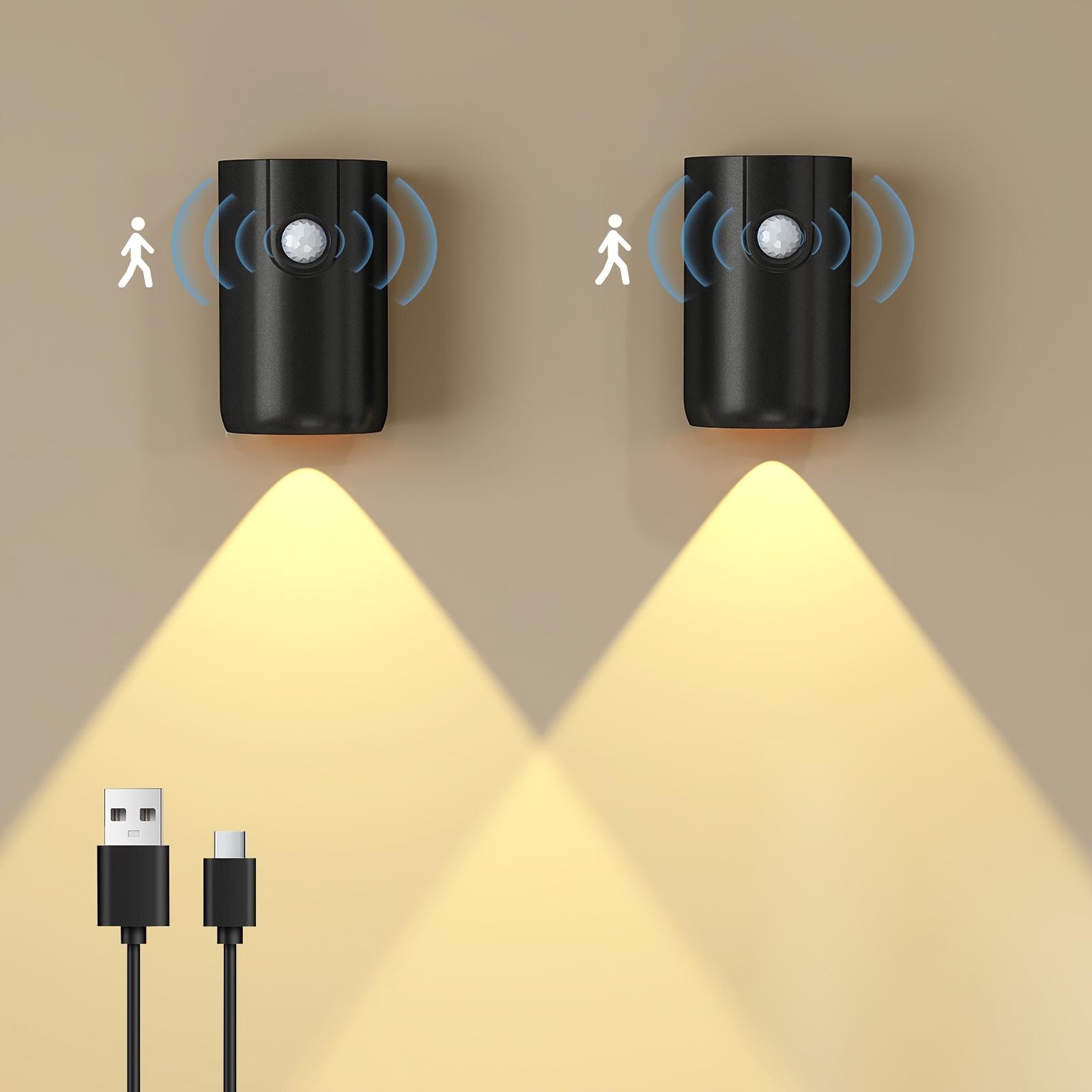 TEMU 2pcs Motion Sensing Led Wall Light, Home Rechargeable Night Light, 3 Color Temperature Switch, Create A Warm Atmosphere, Enhance The Home Style, Warm Christmas Gift, Is Of The For