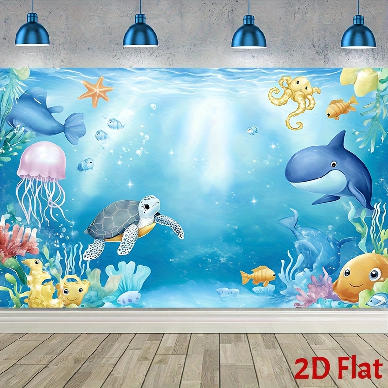 Unterwasser-Geburtstagsbanner – 1,5x0,9 M, Ozean-Motiv, Für Fotohintergrund & Party-Deko