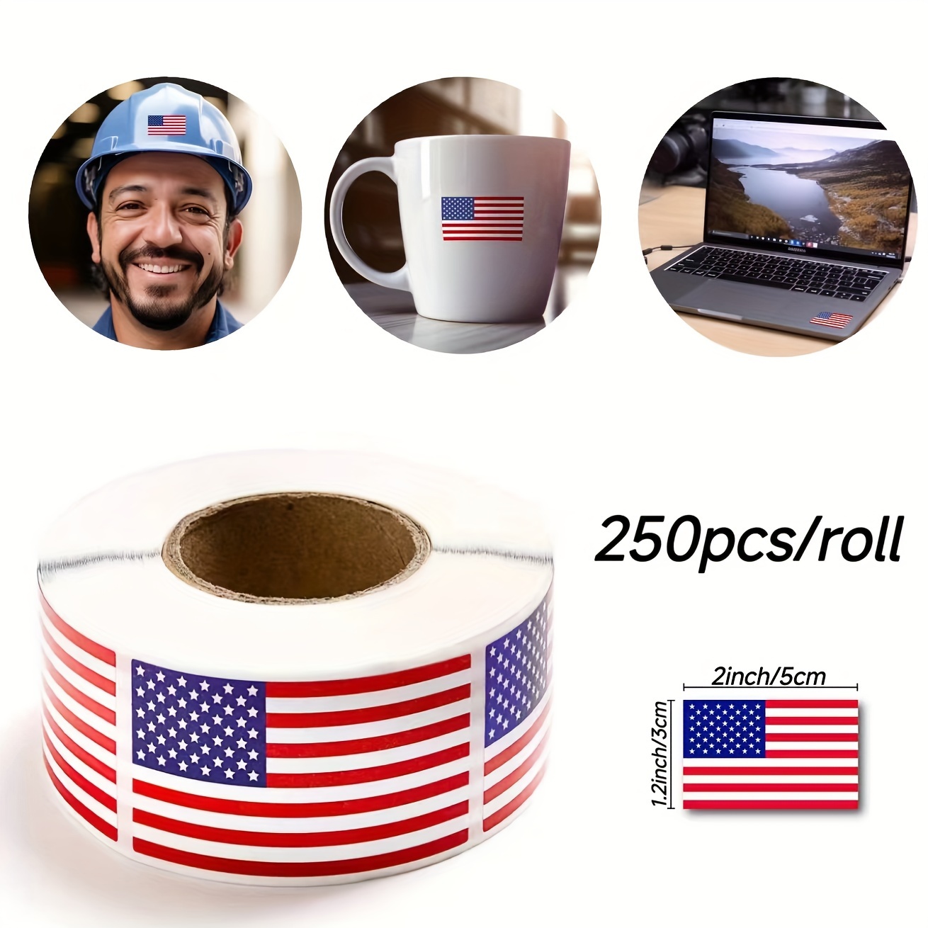 

American Flag 1.2inch*2inch Self-adhesive Sticker 250 Stickers/ Roll