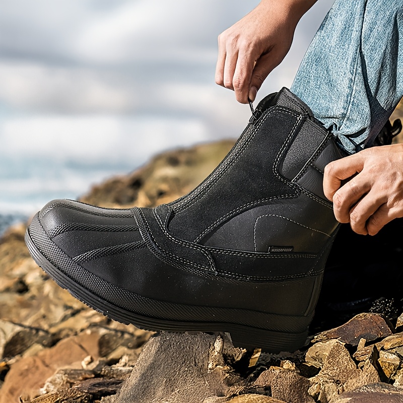 Wide Feet Shoes Botas De Nieve Invierno Hombre – Slip On Negro Con Suela Gruesa, Piel Sintética Y Plantilla Acolchada Para Pies Anchos