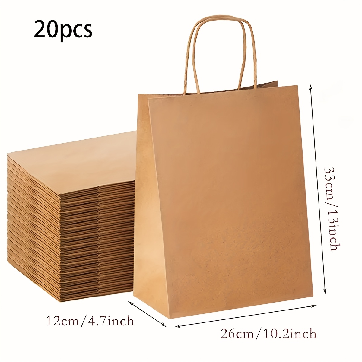 TEMU Lot de 20 sacs en papier exclusifs de Noël, avec poignées, sacs cadeaux marron clair, simples et élégants, à à pour une portabilité facile,
