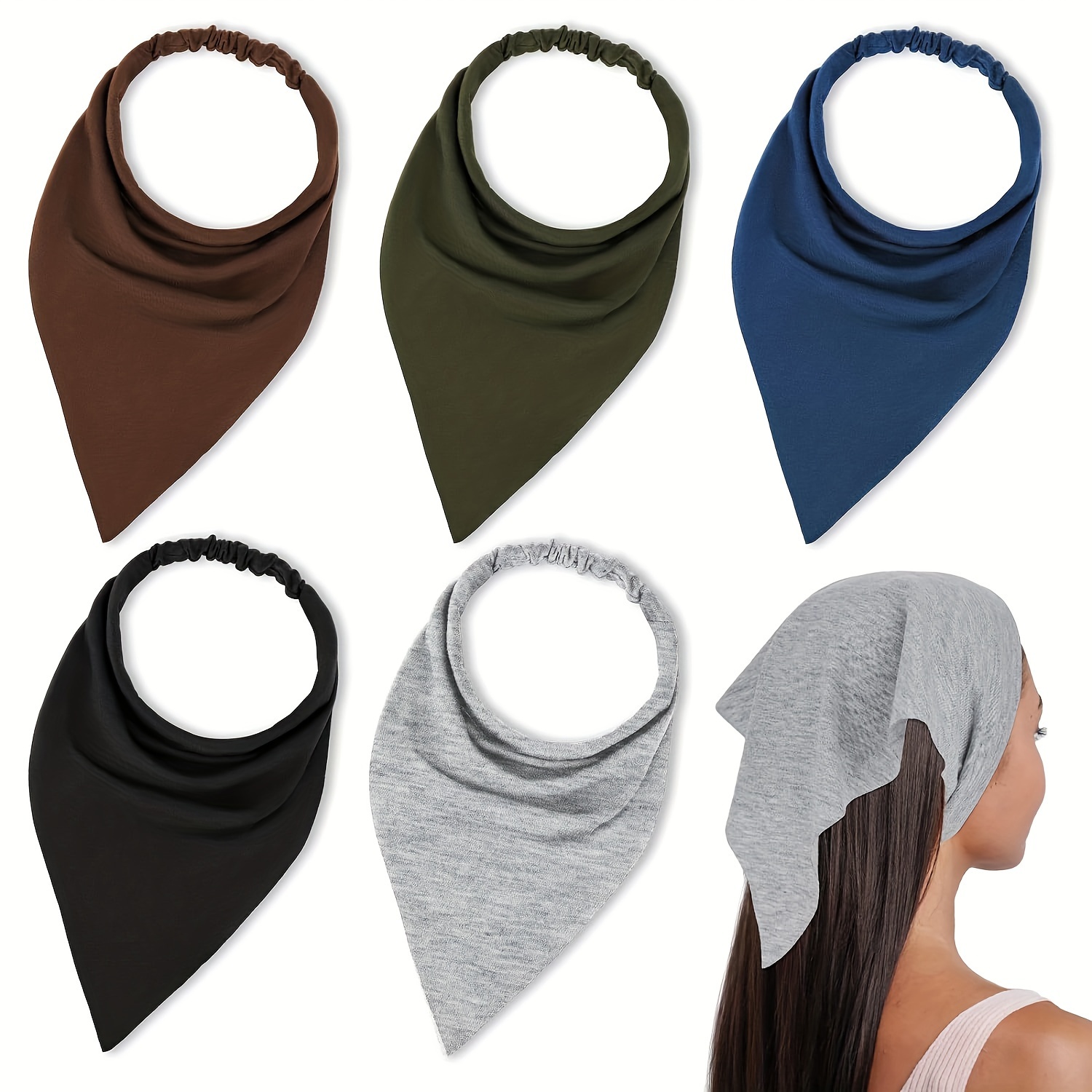 

5pcs Chic Bandanas - Non-slip, Stretchy Head Scarves For - Solid Color Hair Accessories Travel