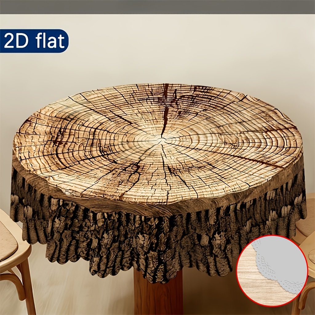 TEMU 1pc 2d Flat, Tree Ring Texture Round Tablecloth, Natural Annual Ring Design, Perfectly Accents Your Dining Table And Home Décor, Ideal For Table