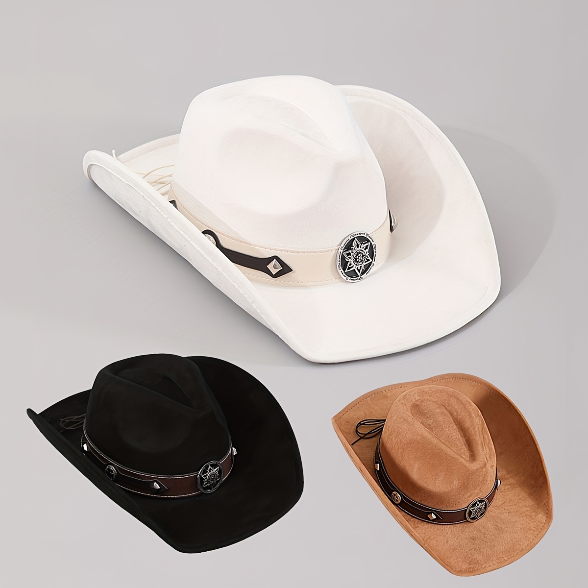 

Solid Color Jazz Fedoras Cap Classic Rolled Brim Cowboy Hats Western Belt Decor Suede Felt Hat For Women Men