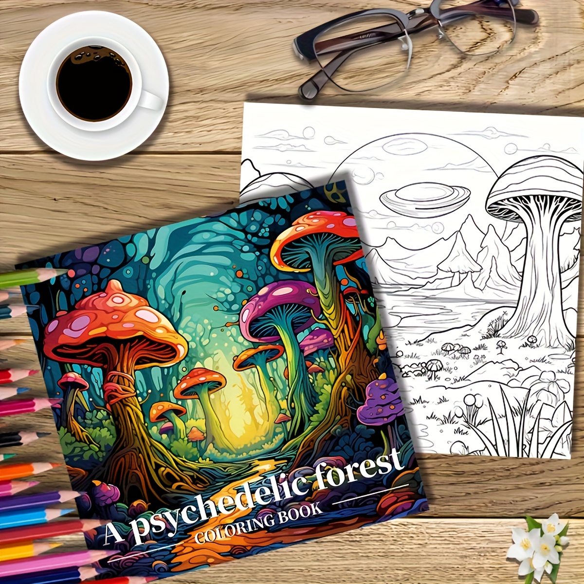 Psychedelic Forest Coloring Book for Adults Mystical Mushroom Art