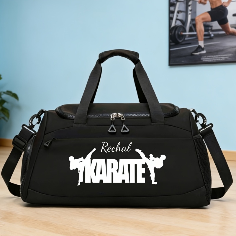 TEMU Customizable Name Karate-themed Printed Men's Crossbody Bag, Sports And Gym Bag, Large Capacity, Suitable For Carrying Sports Equipment, Fitness