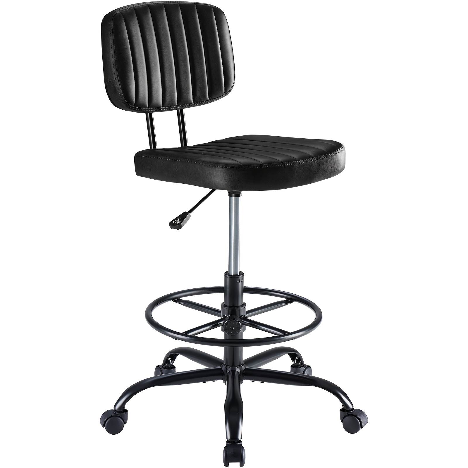 TEMU Armless Drafting Chair, Low Seat With Adjustable Footrest Ring For Standing Desk, Ergonomic Office Seating, Swivel Rolling High Stool
