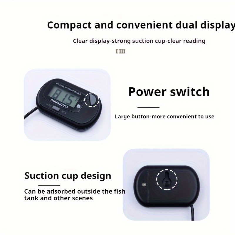 digital aquarium thermometer with probe suction cup   0 1 c f temperature measurement   for turtles reptiles fish tanks ideal valentines day fathers day gift aquarium accessories reptile care tool   display durable plastic body Product details 1