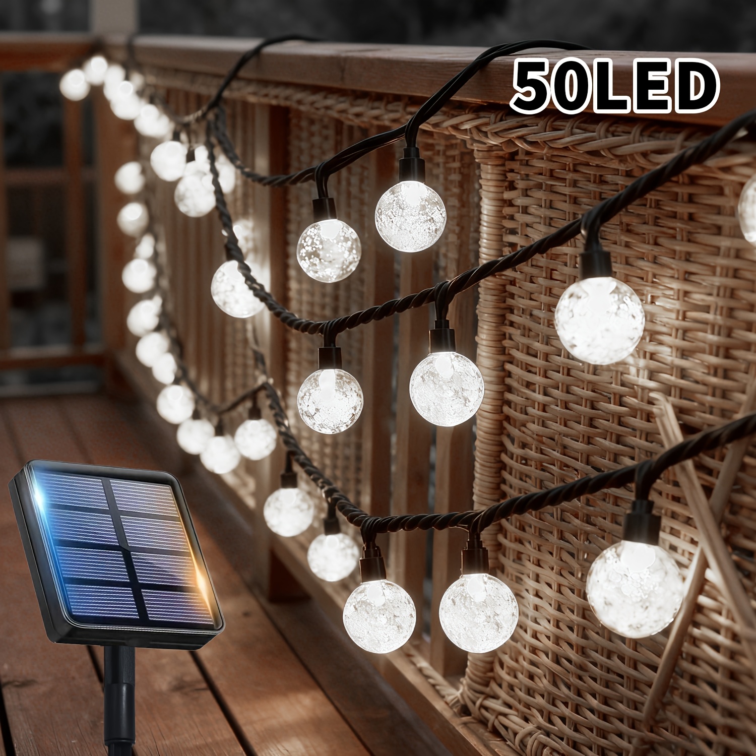 TEMU Guirlande Lumineuse Solaire d'Intérieur et d'Extérieur, 100/50/20 Perles LED avec 8 , Interrupteur Photosensible Automatique, Décoratives pour