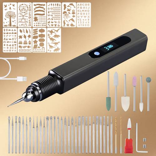 55pcs carving pen set rechargeable carving pen with 39 grinding 10 templates electric etching machine jewelry carving tool suitable for jewelry glass metal plastic carving mothers day handmade gift diy production