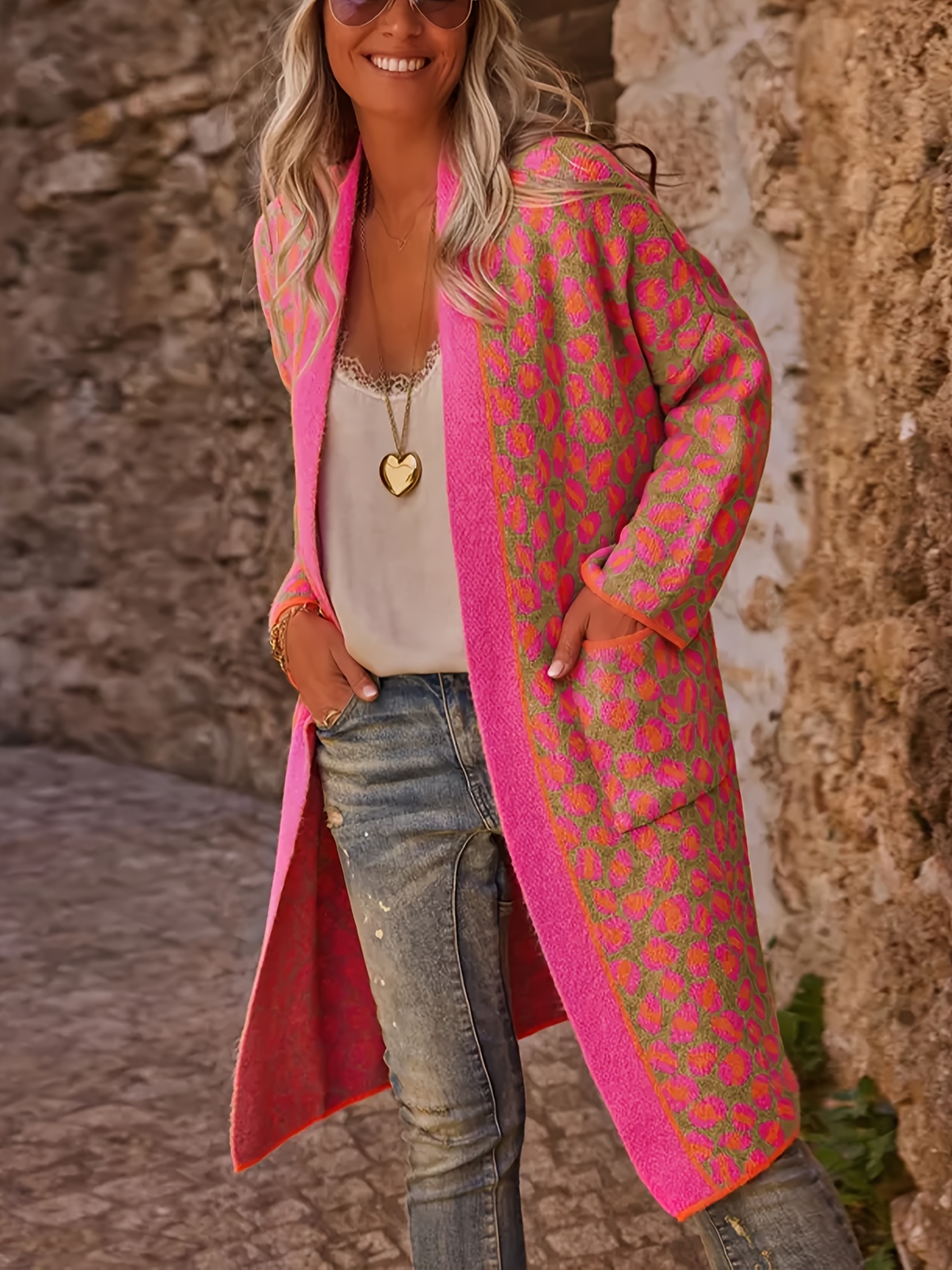 damens rosa mehrfarbiger blusen cardigan v ausschnitt – Temu Germany