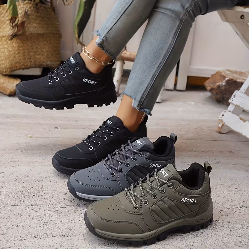 womens outdoor sneakers non slip cushioned platform sole gym hiking running sneakers lace up closure black lightweight durable for everyday formal events ladies sneakers hiking footwear sporty design breathable fabric comfortable footwear women Product details 1
