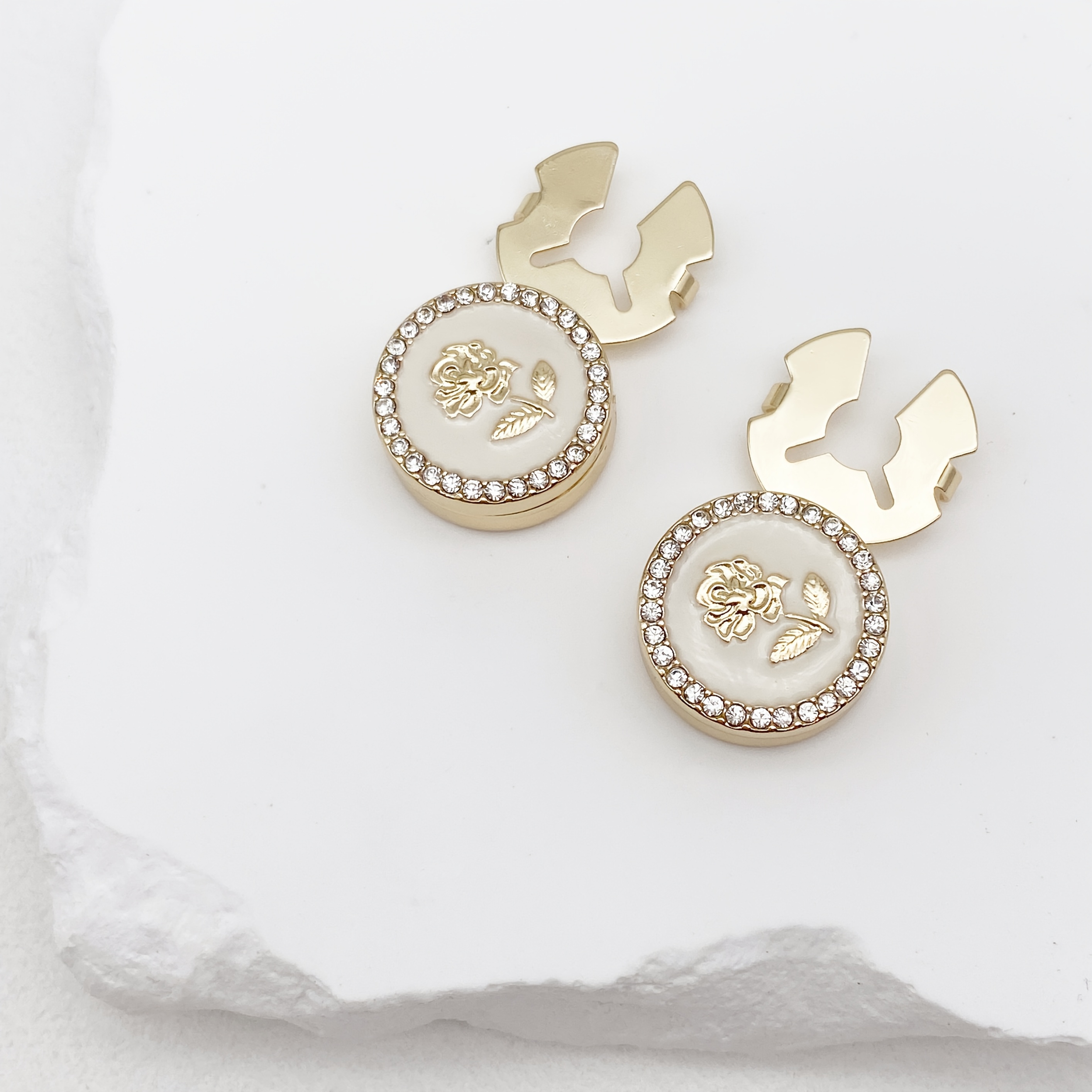 2 Rhinestone Rose Pattern Button Covers - Fashionable Novelty Hidden Buttons