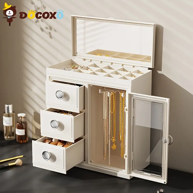 1pc european style jewelry box organizer large capacity desktop storage with leather lined interior secure snap closure multi compartment design for necklaces earrings rings elegant white polished jewelry organizer storage box necklace display durable construction organized boxes Product details 2