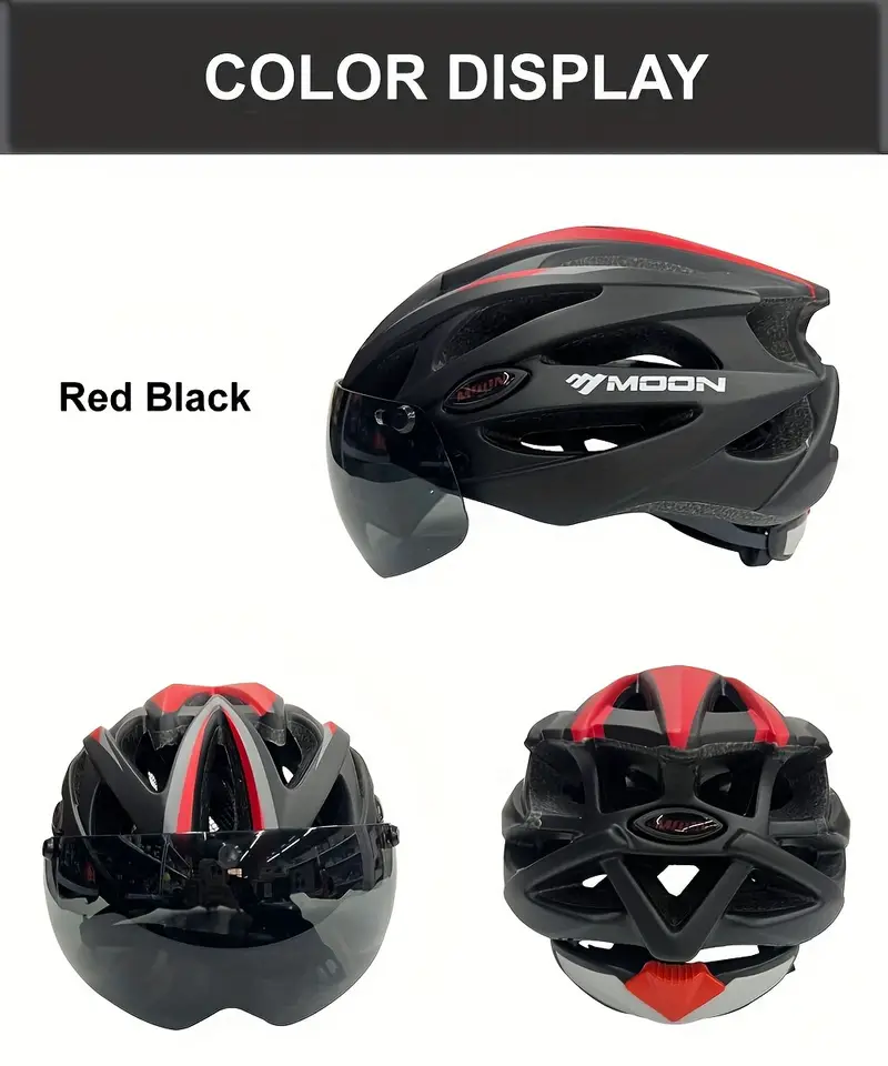 moon ultralight cycling helmet with removable visor black red adjustable multi use for road mountain biking unisex adult uncharged unisex cycling gear modern helmet design adjustable strap helmet details 20