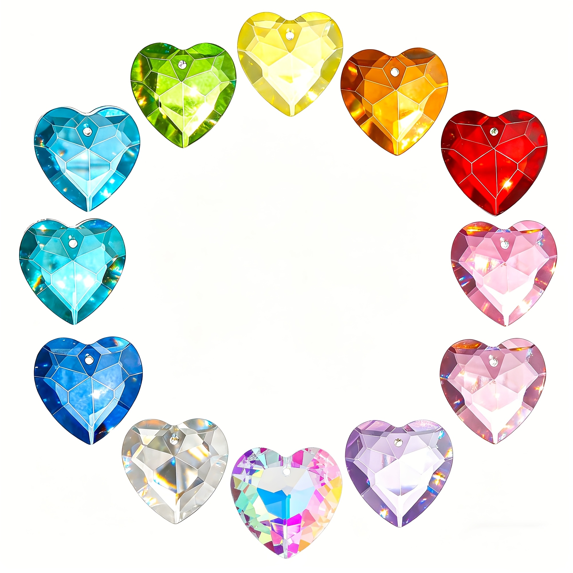 TEMU 12pcs Crystal Heart Prism Suncatcher Window Prisms Sun Catchers | Crystal Heart Prism Chandelier Drop Parts Sun Catcher Indoor Window Hanging