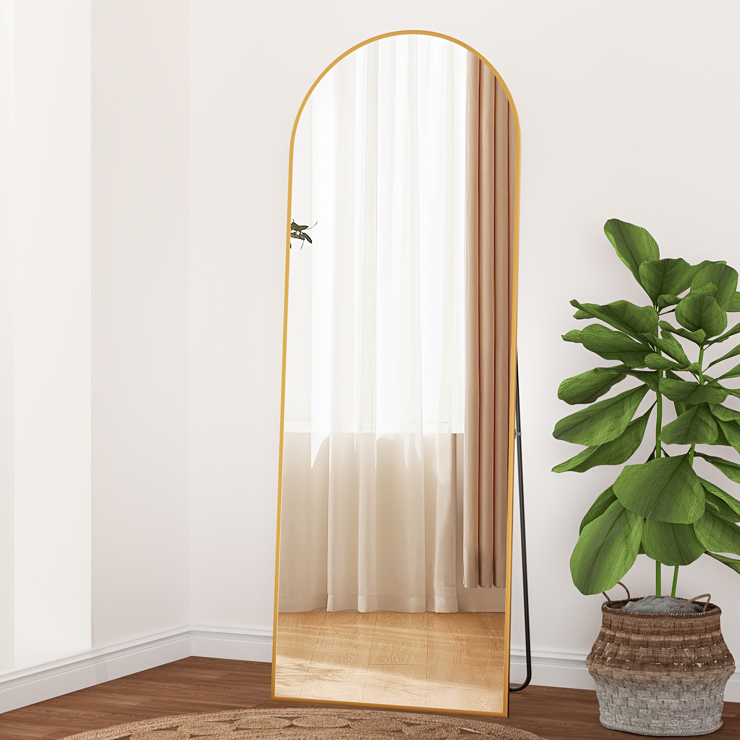 TEMU Full Length Mirror 162.5*54.5cm Arch Floor Mirror With Stand Arched Mirror Full Body Mirror Golden Standing Hanging Or Against Wall For Bedroom