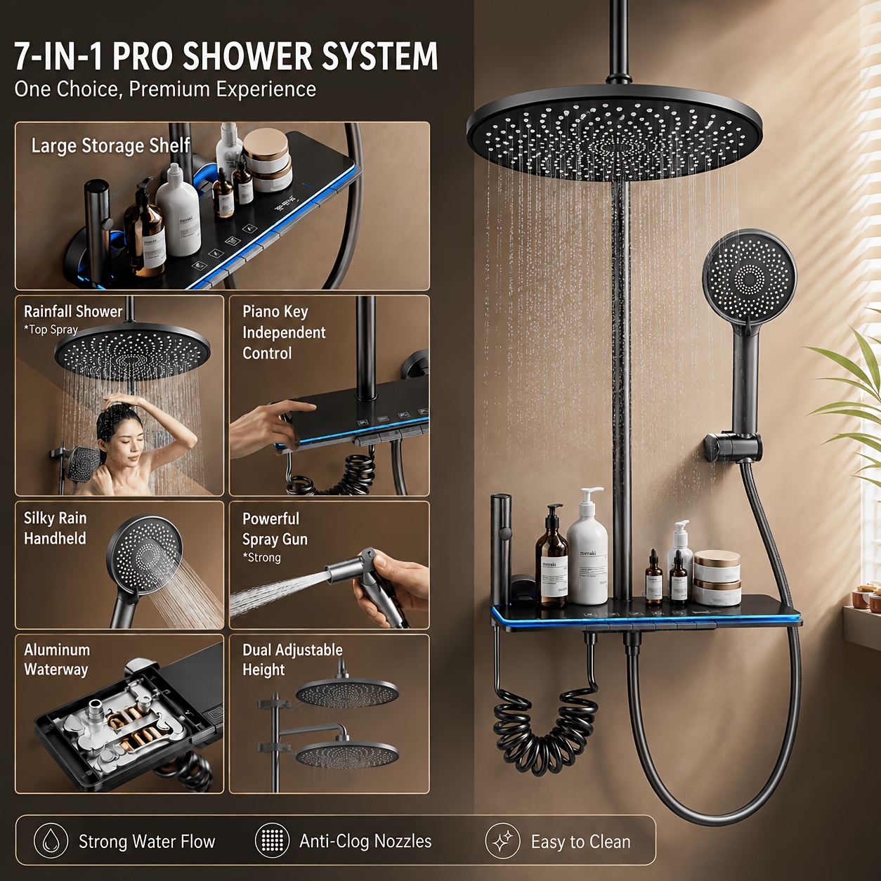 Modern High Pressure Rainfall Shower Set with Top Spray & Handheld