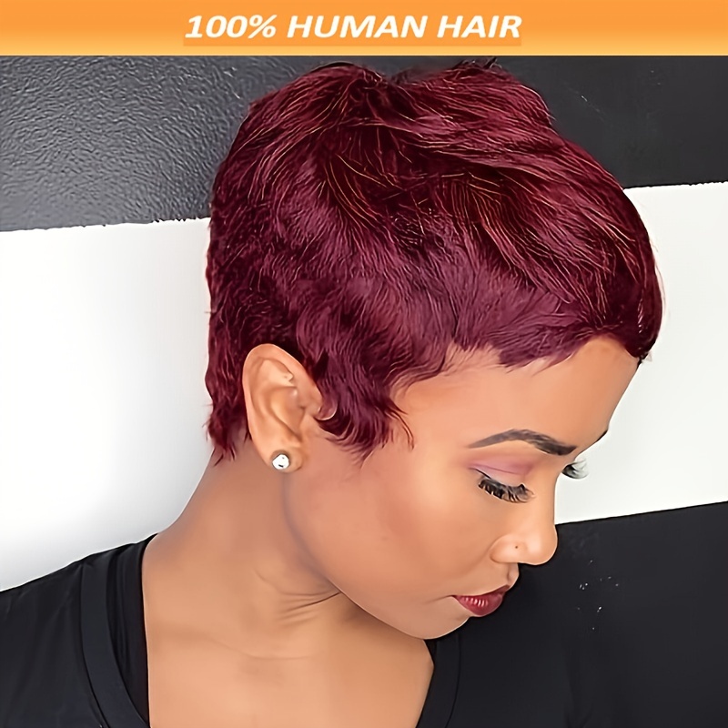

Human Hair Wig 4 Inch 150% Density Short Straight Wig Pixie Cut Wig Machine Made None Lace Wigs Natural Hairline With Baby Hair