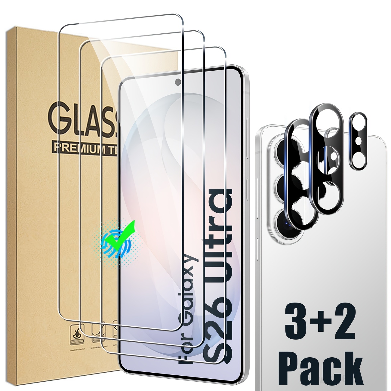 E-shop [3+2er Pack] 3er-Pack 9H gehärtetes Glas Displayschutzfolie passend für for Samsung for Galaxy S26 Ultra, unterstützt Fingerabdruck-Entsperrung,