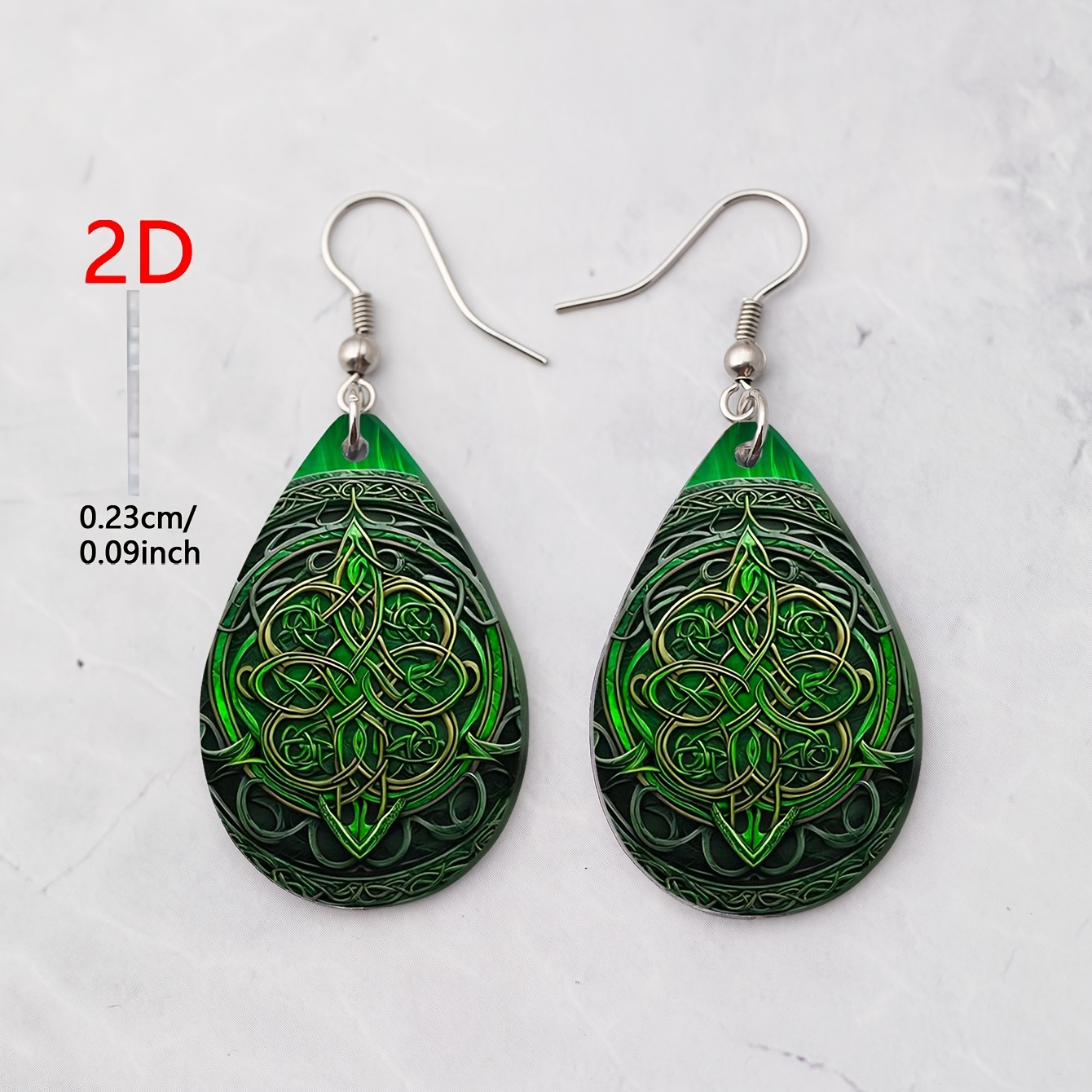 2D Flat Green Celtic Eternal Knot Acrylic Earrings