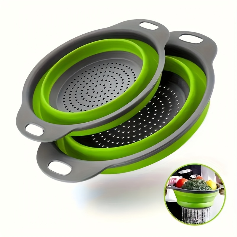 

2-pack Silicone Collapsible Colander Set - Space-saving Fruit & Vegetable Strainer, Easy-clean Draining Basket, Essential Kitchen Tool For , Food Contact Safe Material