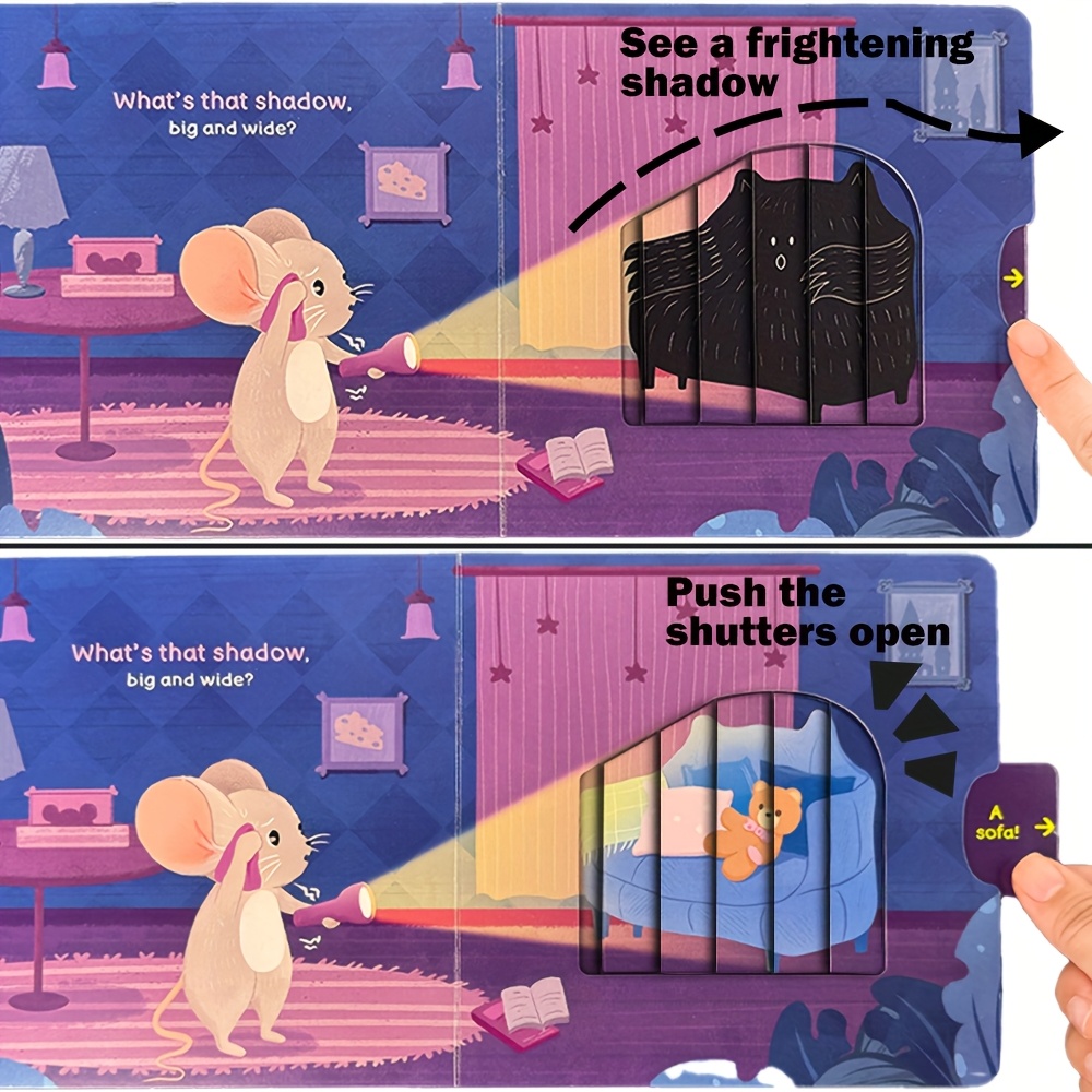 Mouse's Fear of the Dark, Push-pull books, busy book, Parent-Child Learning Activity Book -Overcoming fear and cultivating courage in preschool children, Independent Operation Skills Fun Mechanical Design for Hands-On Ability Training, Playful Illustration, Durable Board Book, Engaging Illustrations, Sturdy Construction, Top Gift: Christmas & Birthday Present