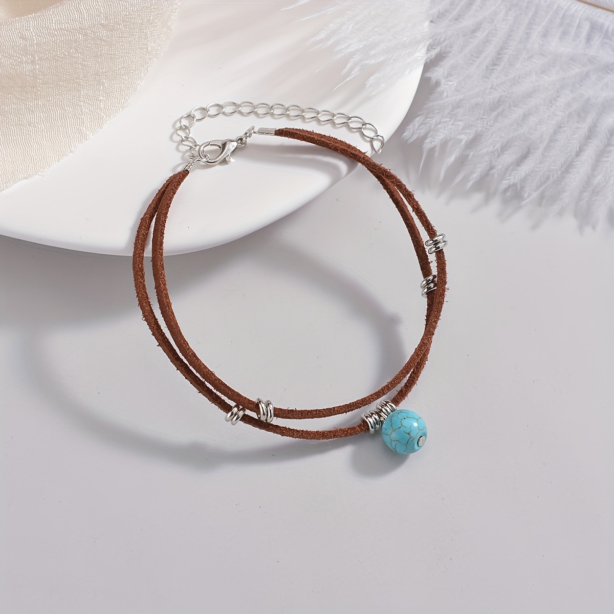 Women's Boho-Chic Turquoise Pendant Double Layer Adjustable Anklet