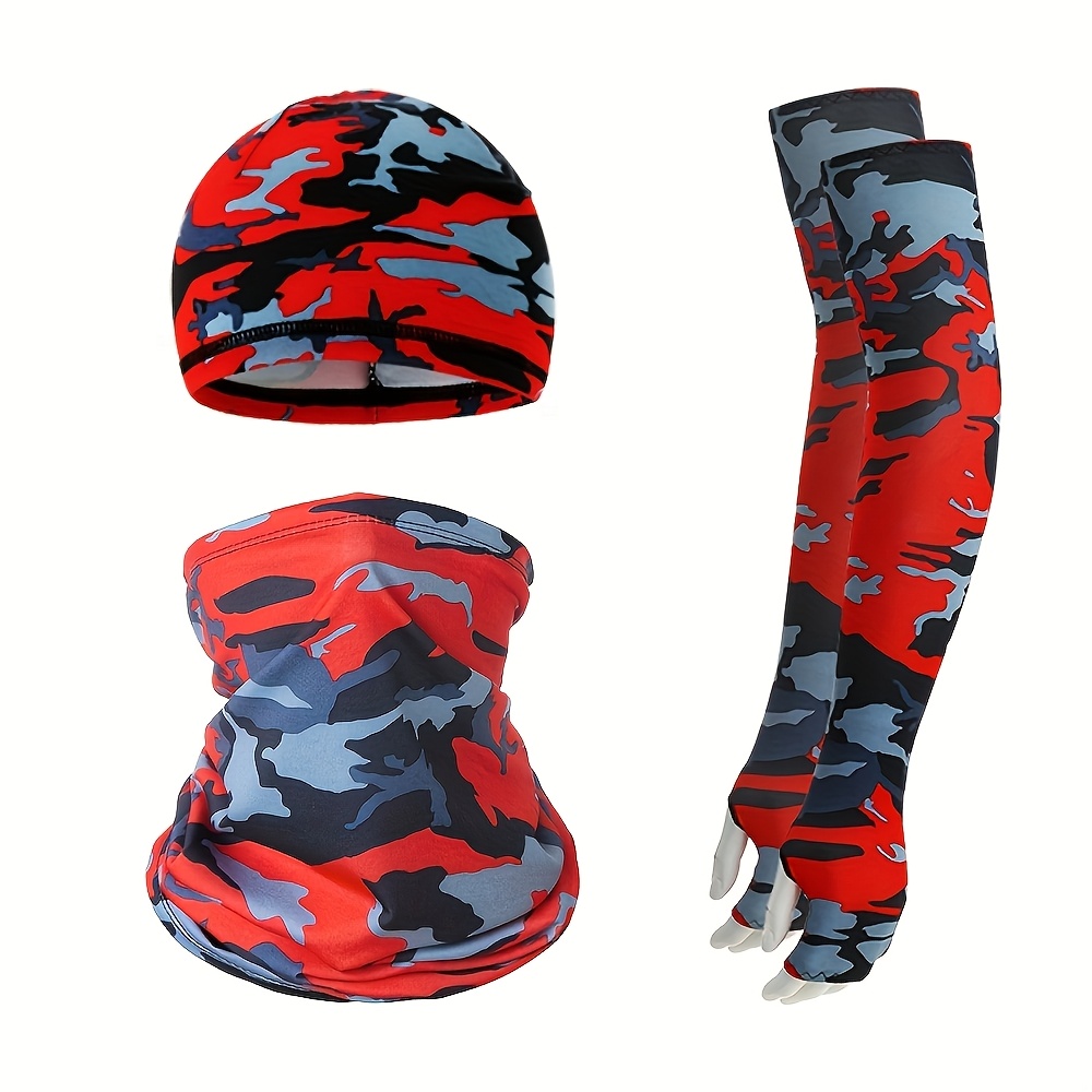TEMU 2pcs And 1 Pair Outdoor Sports Pullover Hat And Mask And Sleeve Set, Mask Neck Gaiter And Arm Sleeves, Cycling , , Quick-drying Face Neck Arm