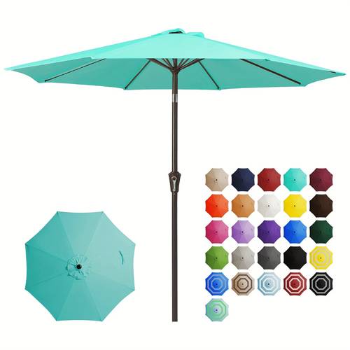 7 5 9 10ft outdoor patio umbrella with push button tilt crank 8 rib uv protection market umbrella beige 100 polyester canopy for pool deck backyard garden outdoor umbrellas for patio deck shade solution tropical sturdy rib construction