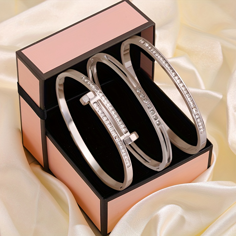 3pcs Fashion Stainless Steel Bangle Set, Stylish