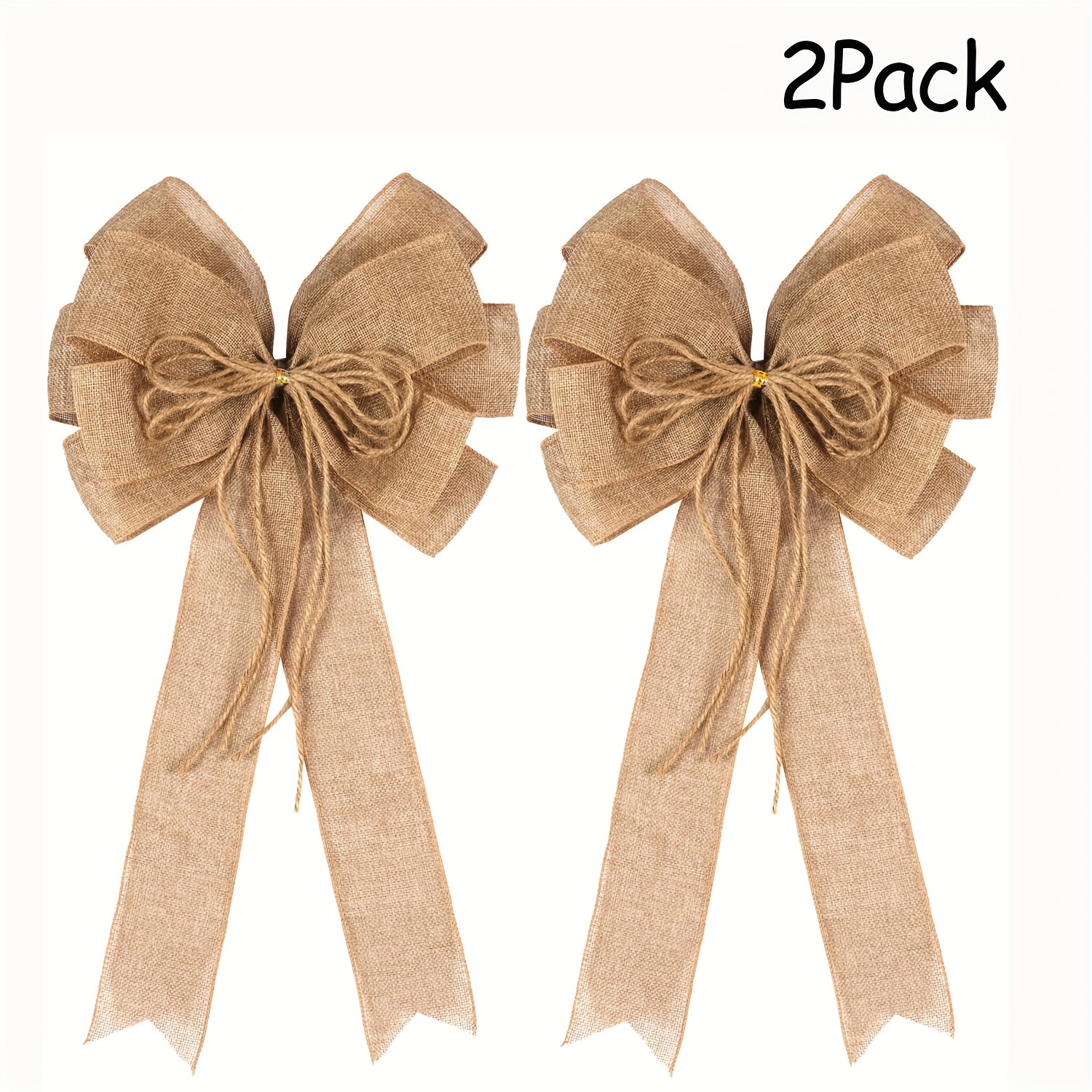 TEMU 2 Packs Large Burlap Jute Hemp Rope Bows For Christmas Tree Topper, Rustic Farmhouse Crafts Bow Wrapping Wedding Wreaths Holiday Birthday Party