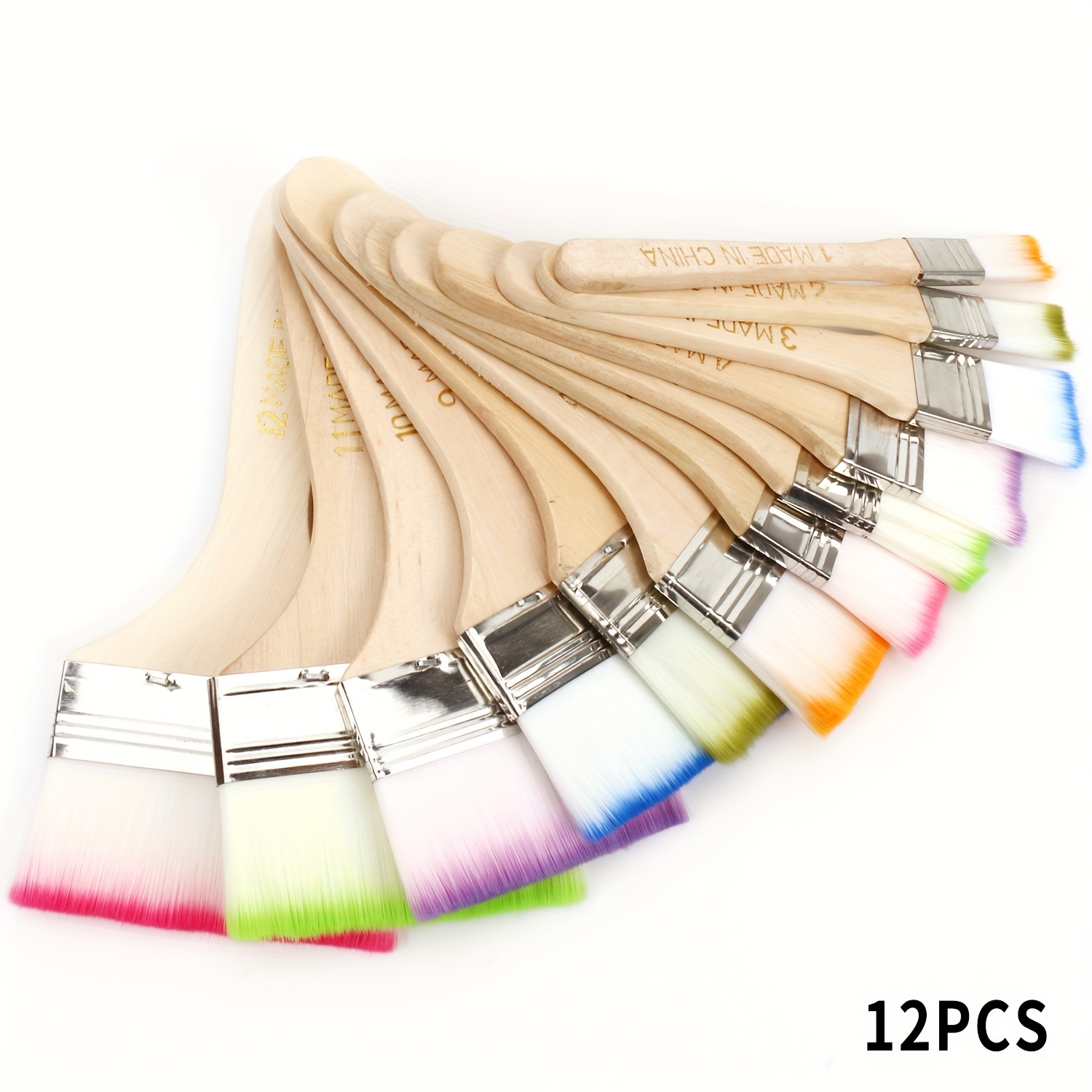 

12pcs Assorted Size Nylon Flat Oil Painting Brush Set - Easy Clean, High-quality Wooden Handles, Art & Painting Enthusiasts