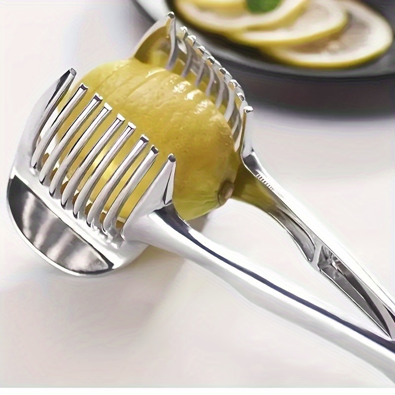 1pc Tomato Lemon Slicer Round Fruit Onion Slicer Handle Guide Pliers Kitchen Potato Lime Food Rack Outdoor Kitchen Utensils