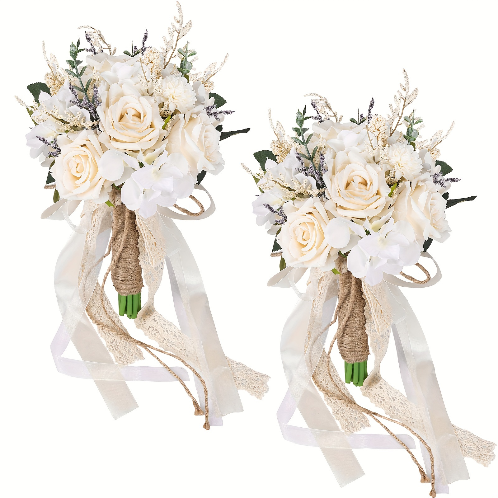 

Elegant White Artificial Rose Bouquets For & Bridesmaids - 2pcs Set, Rustic Weddings & Anniversaries