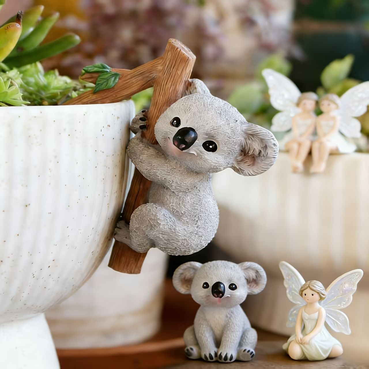 Image of 1pc Creative Animal Decor Hanging Statue For Planters - Resin Climbing Sculpture For Indoor And Outdoor Decoration (koala) New Year, Valentine's Day, Spring Decorations