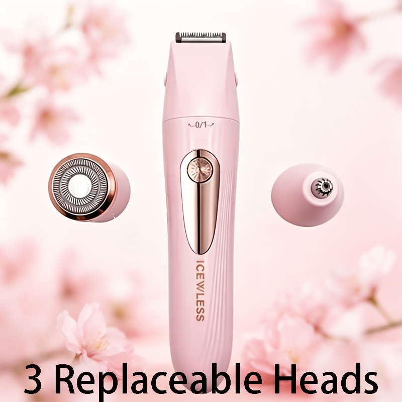 TEMU Digital Display Rechargeable Mini Epilator, Women's 3-in-1 Electric Hair Removal Device, Equipped With 3 Replaceable Heads, Usb Rechargeable
