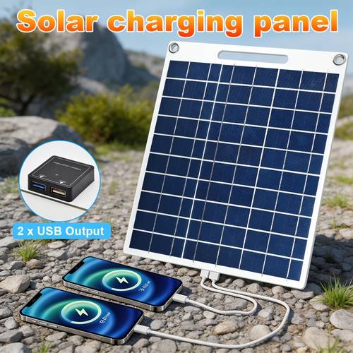 tragbares solarpanel, dual usb-anschluss solar handy-ladegerät, 5v photovoltaik solar ladepanel, leichte outdoor-notstromversorgung, unterstützt schnellladung, kompatibel mit mobiltelefonen, computer tablets, powerbanks, taschenlampen, ventilatoren