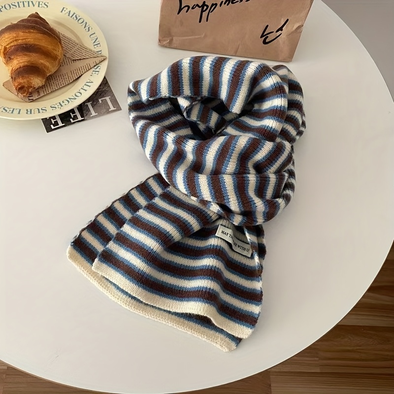 TEMU 1 Pack Of New Striped Scarves For School Thickened, 8.66in X 57.48in, Soft, Warm, Trendy College Style, Christmas Color Scarf, Autumn And Winter