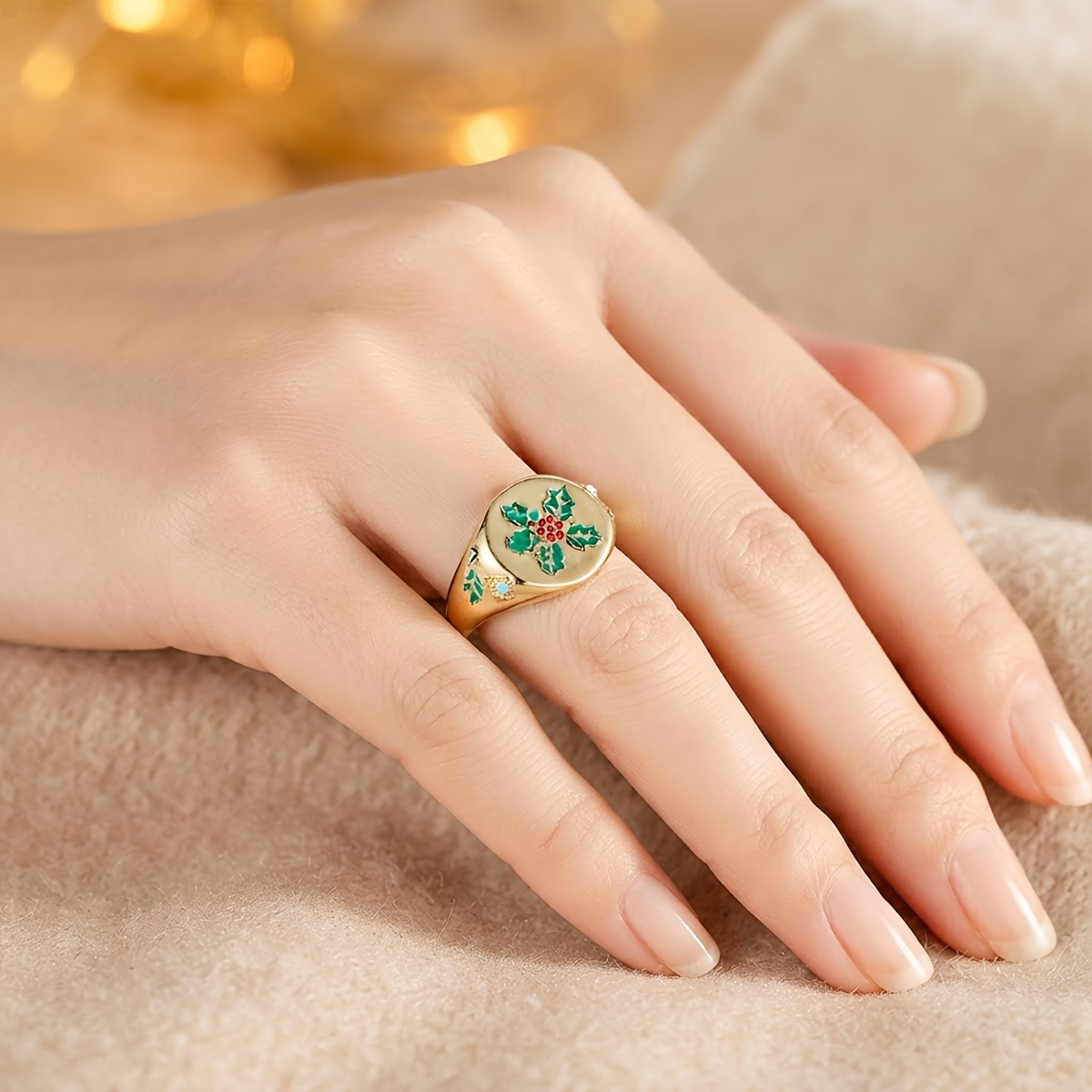 Floral Copper Inlaid Zirconia Statement Ring, Unisex