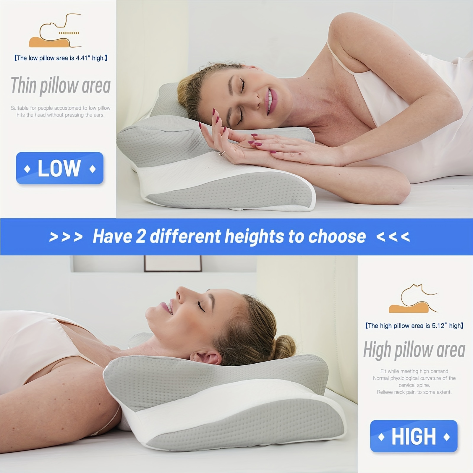 Adjustable Height Cervical Neck Pillow for Pain Relief, Hollow Contour  Pillow with Cooling Breathable Pillowcase, Odorless Memory Foam Pillows
