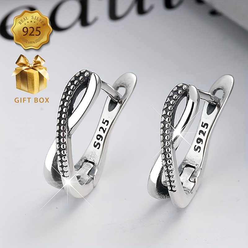 

1 Pair 925 Sterling Silvery Hypoallergenic Vintage Twisted Earrings, Elegant Style Fashion Accessory For Women