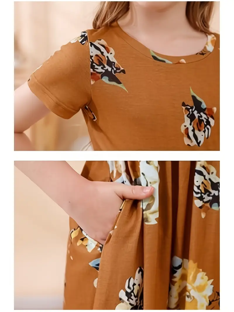 young girl's long brown dress flowers short ruffled sleeves Linen Flower Girl Dress, Rust Tiered Boho Wedding Dress, Handmade Summer Infant Rustic Style