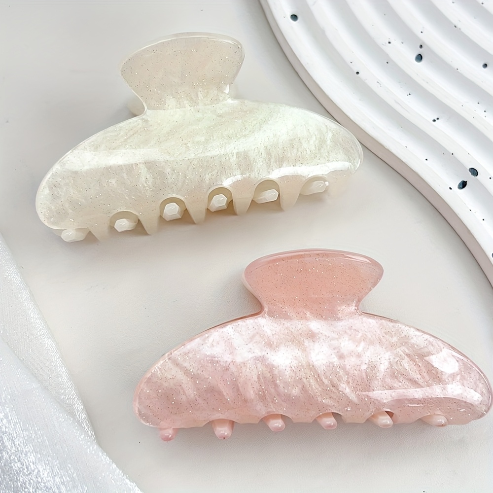 E-shop 2er-Set Elegante Minimalistische Vintage Haarklammern in Halbkreisform, Warmes Beiges und Rosa Marmor-Muster, Süß für Tee-Party-Dekoration